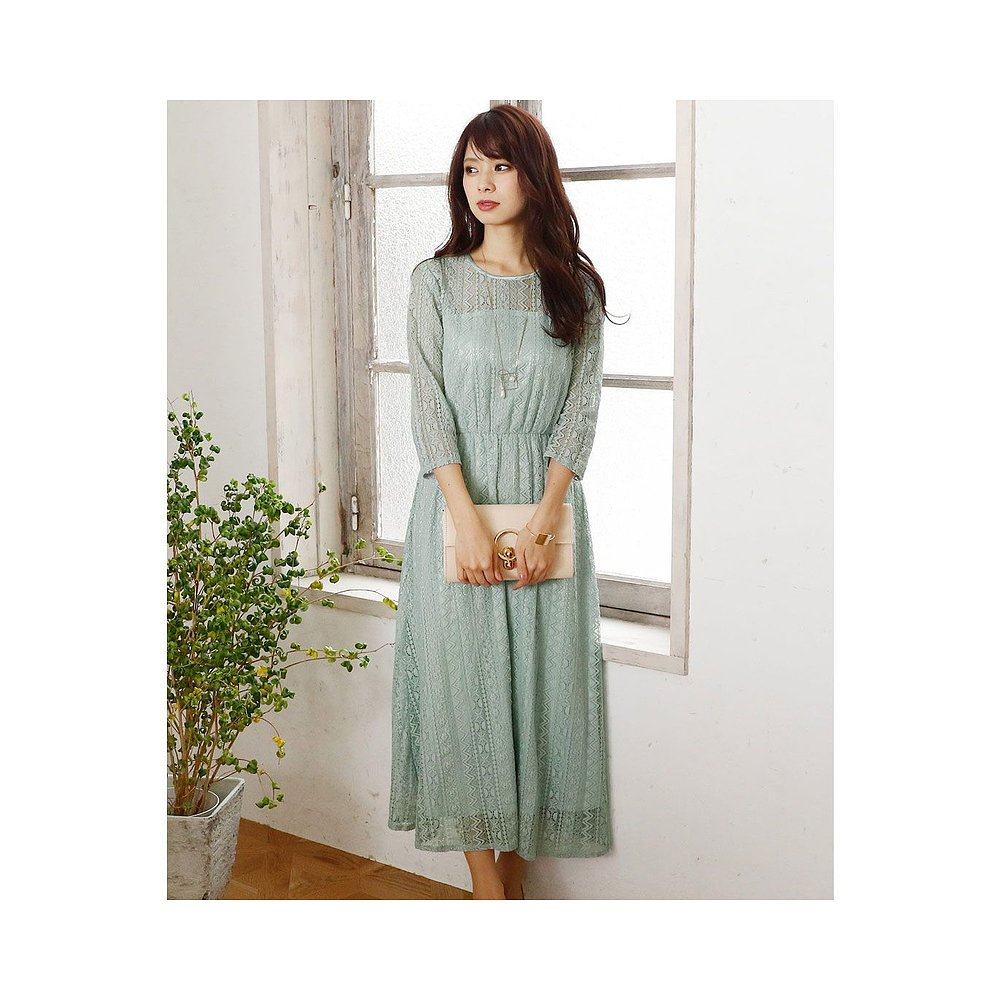 日本直邮 pourvous全蕾丝长裙浅婚纱 天猫国际探物日本连衣裙