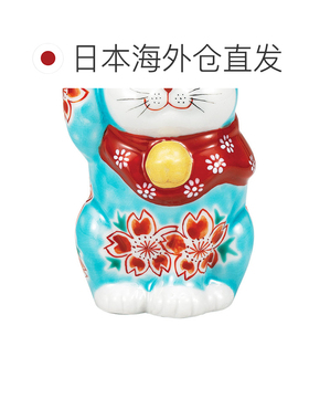 日本直邮九谷烧礼品包装4号 土耳其蓝釉樱花招财猫小雕像幸运符