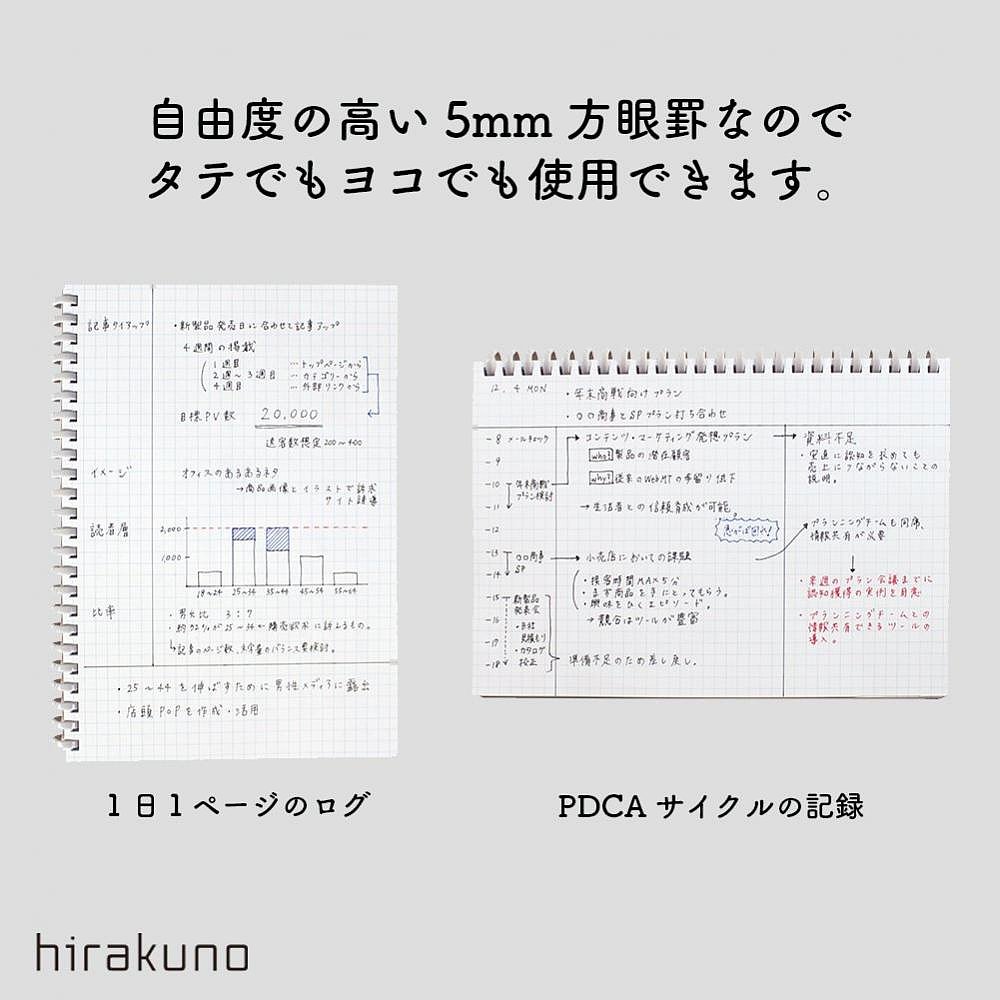 【日本直邮】Lihit Lab 活页线圈笔记本hirakuno A5S 24孔 方格 - 图2