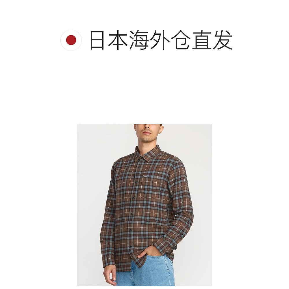 1h可退 日本直邮VOLCOM男女同款全棉宽松长袖衬衫 半扣设计大格纹 - 图1