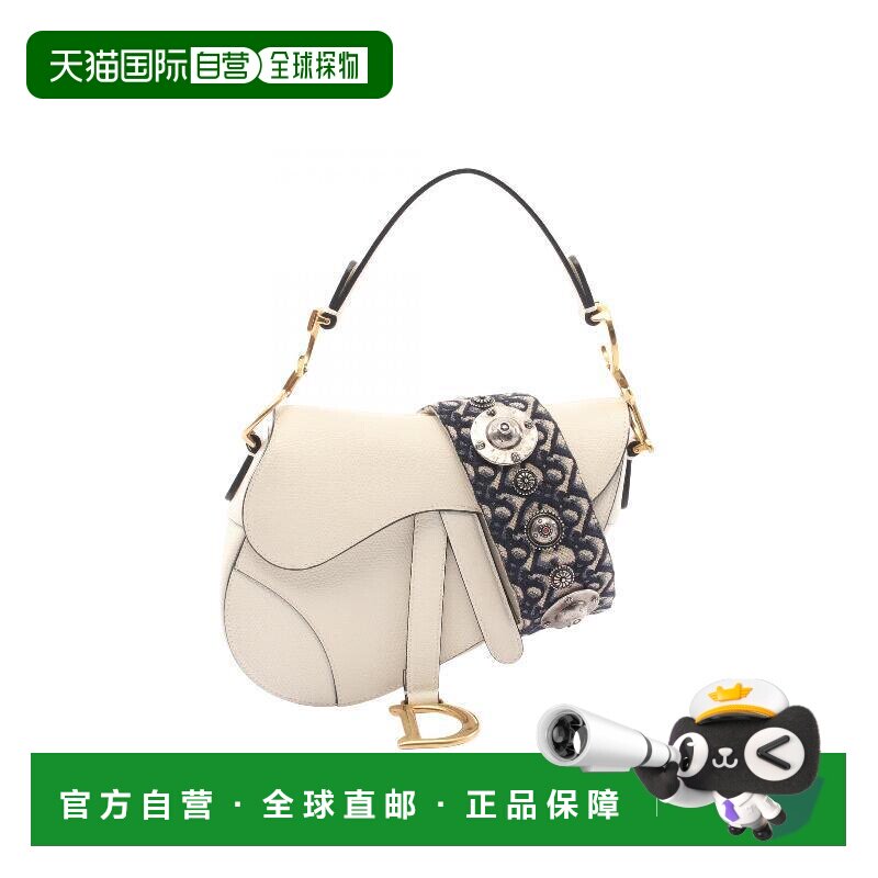 日本直邮中古Dior迪奥女包A级95新saddle bag马鞍包牛皮手提包白