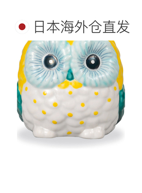 日本直邮九谷烧礼品包装3号圆形猫头鹰蓝色九谷烧黄色饰品幸运符