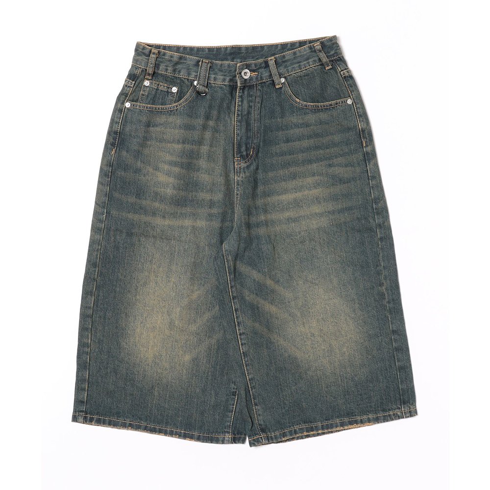 1h可退 日本直邮SPINNS 男女同款 宽松直筒 复古水洗牛仔短裤 膝 - 图2