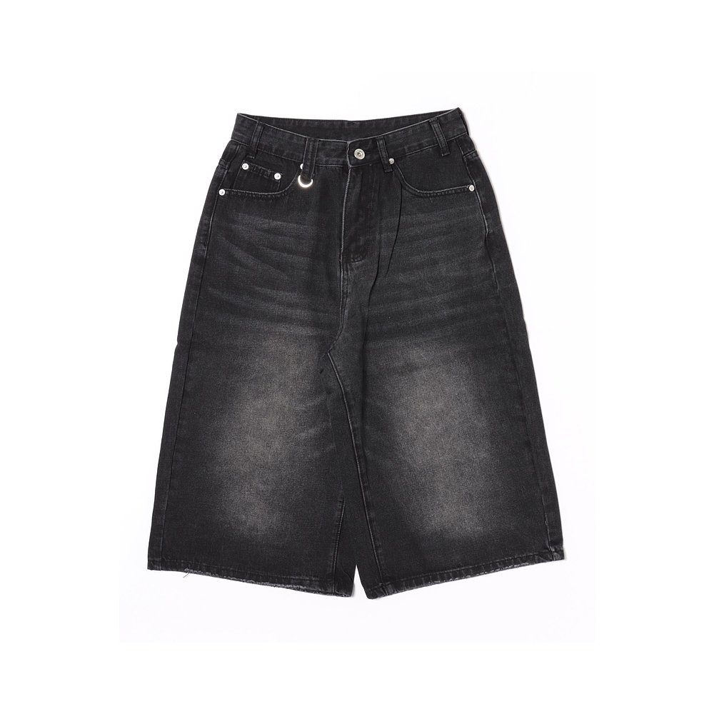 1h可退 日本直邮SPINNS 男女同款 宽松直筒 复古水洗牛仔短裤 膝 - 图0