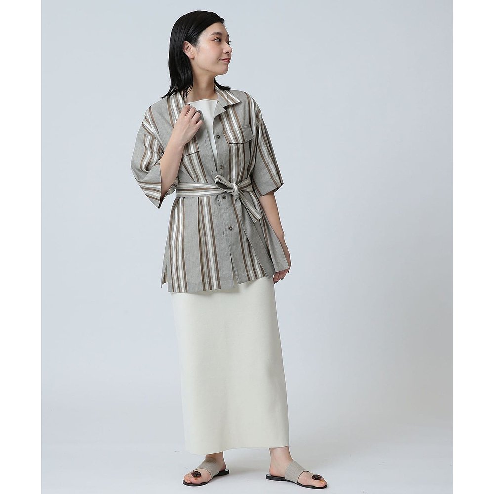 1h可退 日本直邮Demi-Luxe BEAMS 女士轻盈麻混纺条纹衬衫 640101 - 图2