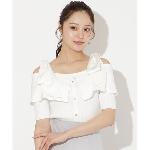 日本直邮WILLSELECTION 女士 露肩半袖针织上衣 飘带设计 2008261 - 图2