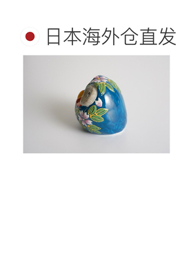 日本直邮九谷烧礼品包装 2.2 圆形深蓝色樱花猫头鹰摆件护身符猫