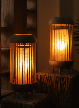 手作原木落地灯客厅沙发旁摆件氛围灯复古侘寂风卧室民宿酒店软装