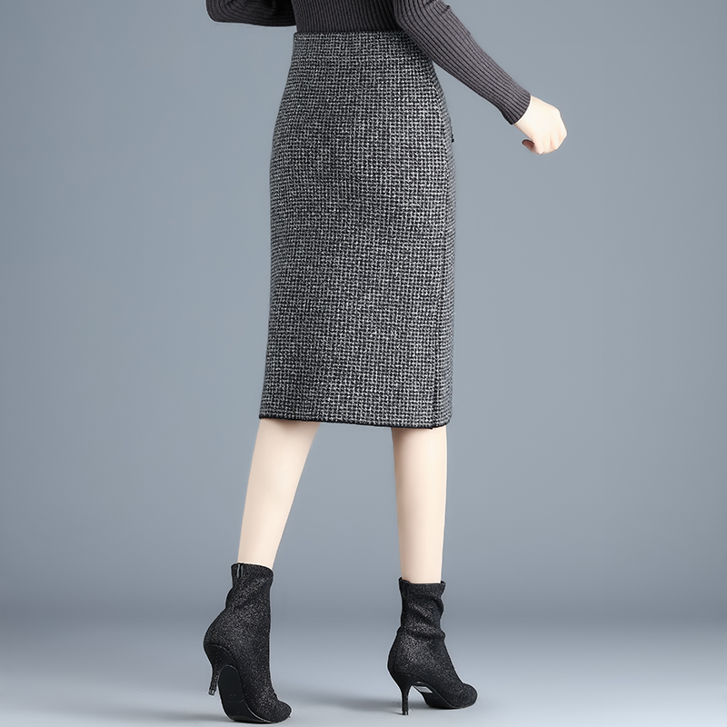 向婉旗舰店千鸟格冬裙半身裙秋冬季女新款格子针织裙子中长款包臀一步裙2