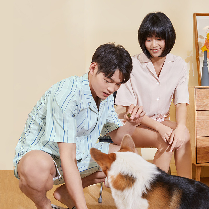 红豆情侣棉质短袖短裤夏季男士睡衣 红豆居家outlets店睡衣/家居服套装