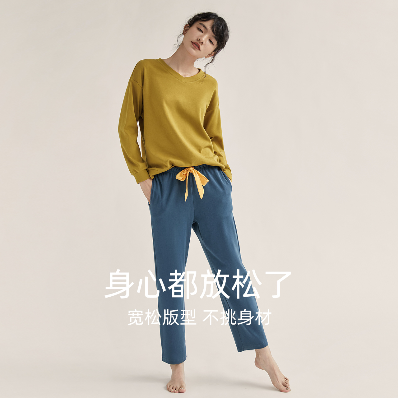 红豆纯棉长袖运动套装2022新款睡衣 红豆居家outlets店睡衣/家居服套装