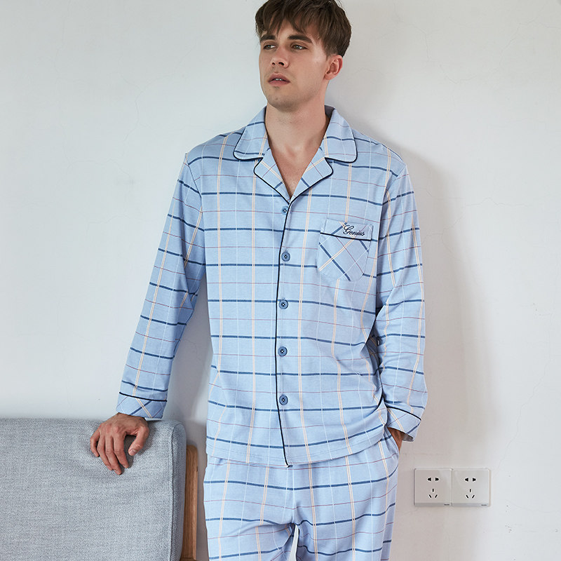 男士长袖纯棉套装春夏红豆全棉睡衣 红豆居家outlets店睡衣/家居服套装