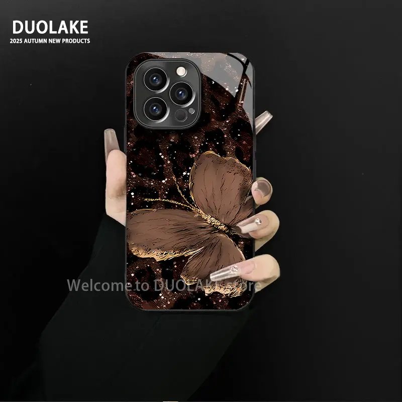 电镀玻璃豹纹蝴蝶适用苹果17PROMAX手机壳iPhone16/15秋冬新款华为MATE60PRO高级PURA80甜酷RENO14防摔X300女,淘宝优惠券,粉丝福利购,淘宝优惠卷