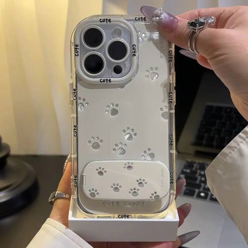 可爱小爪子镜子支架适用苹果16PRO手机壳iPhone15/14PLUS羽纱泡芙华为PURA70情侣NOVA13全包防摔VIVO小米红米 - 图3