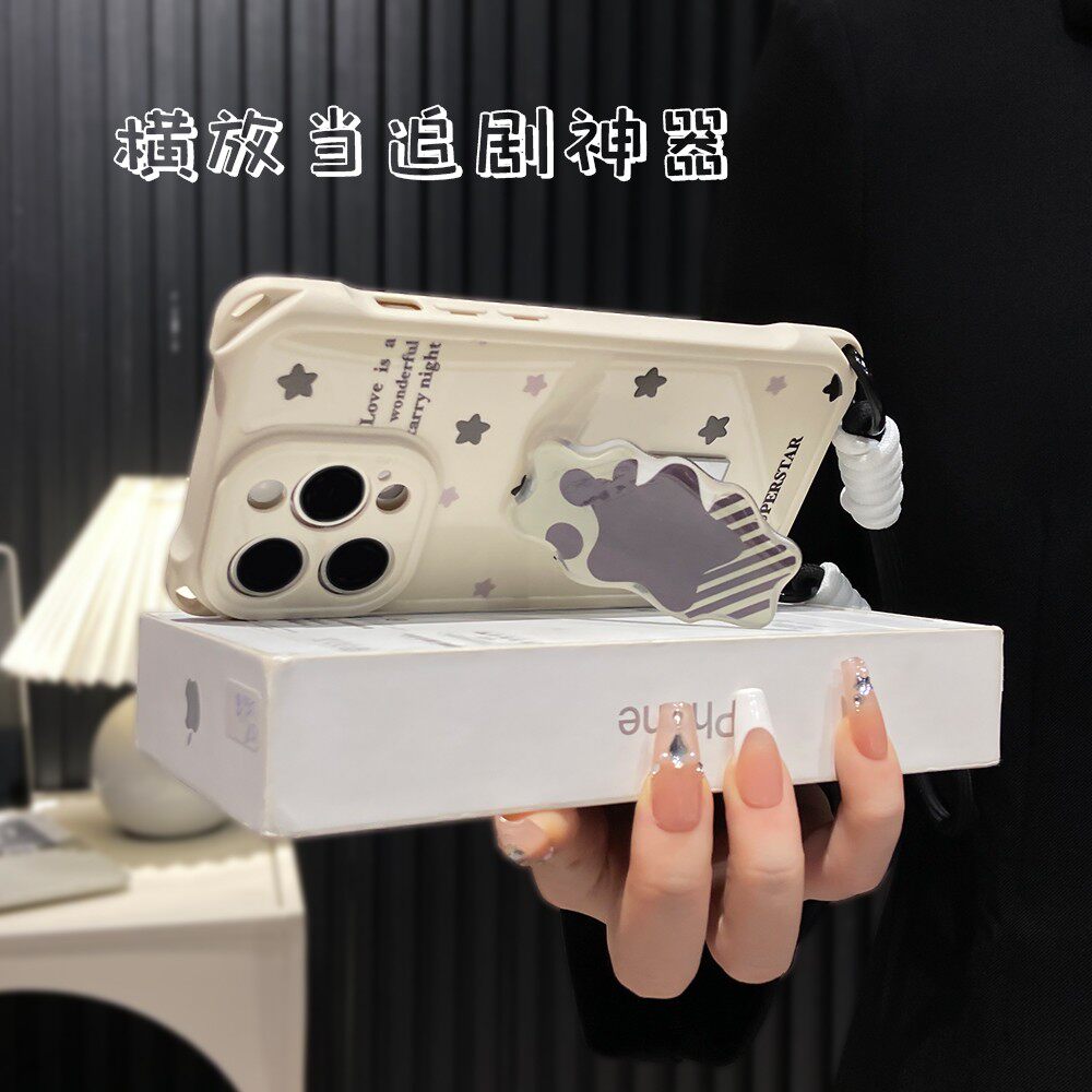 英文星星适用苹果16手机壳iPhone15/14/11PROMAX四角挂绳华为NOVA12创意MATE60PRO+女VIVOS19网红小米14防摔