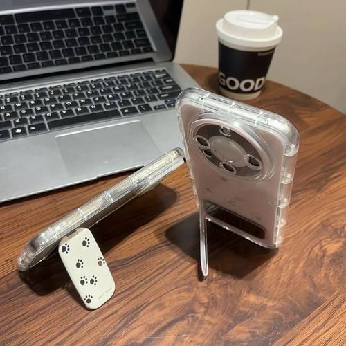 可爱小爪子镜子支架适用苹果16PRO手机壳iPhone15/14PLUS羽纱泡芙华为PURA70情侣NOVA13全包防摔VIVO小米红米 - 图1