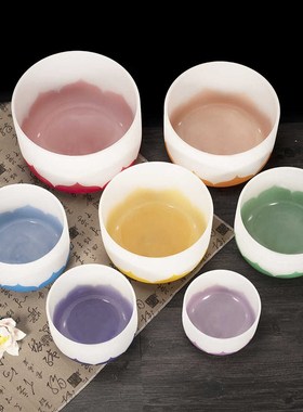 水晶钵音碗颂钵瑜伽梵音钵水晶摆件钵套装消磁水晶音乐碗七色莲花