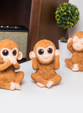 可爱三不猴子小摆件创意桌面书桌装F饰品卧室房间布置摆设乔迁送