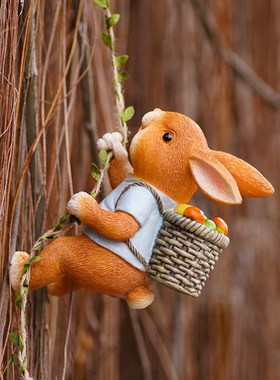 可爱爬藤小兔子挂件家居装饰品动物壁挂户外庭院T阳台造景装饰盆