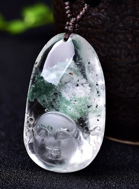 幽灵水晶佛公吊坠弥勒佛笑佛女项坠内含绿幽U灵白幽灵云母片