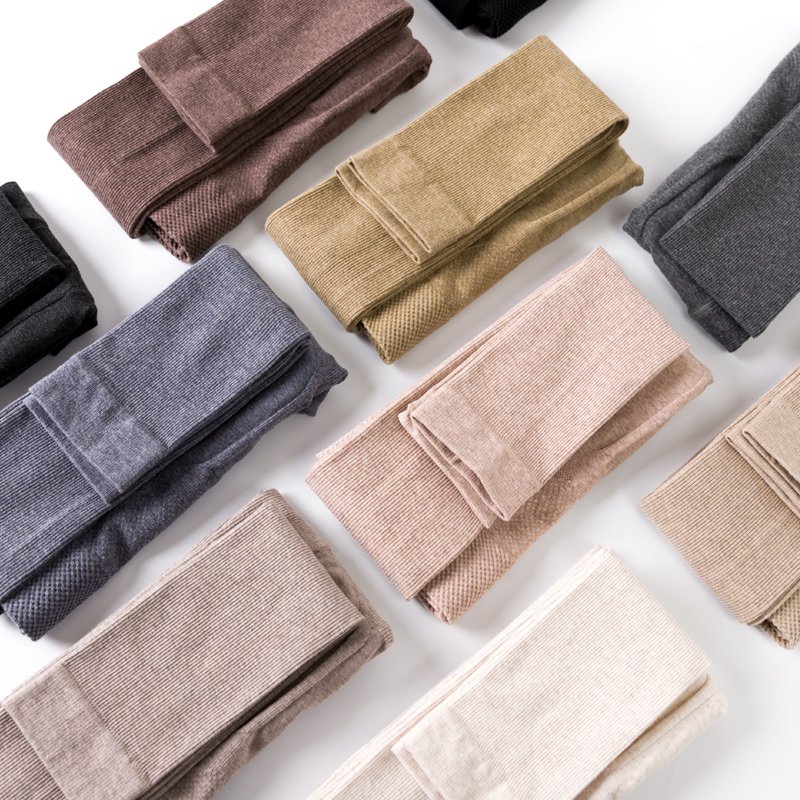 日系竖条纹燕麦色连脚裤螺纹连裤袜 旻珏打底裤