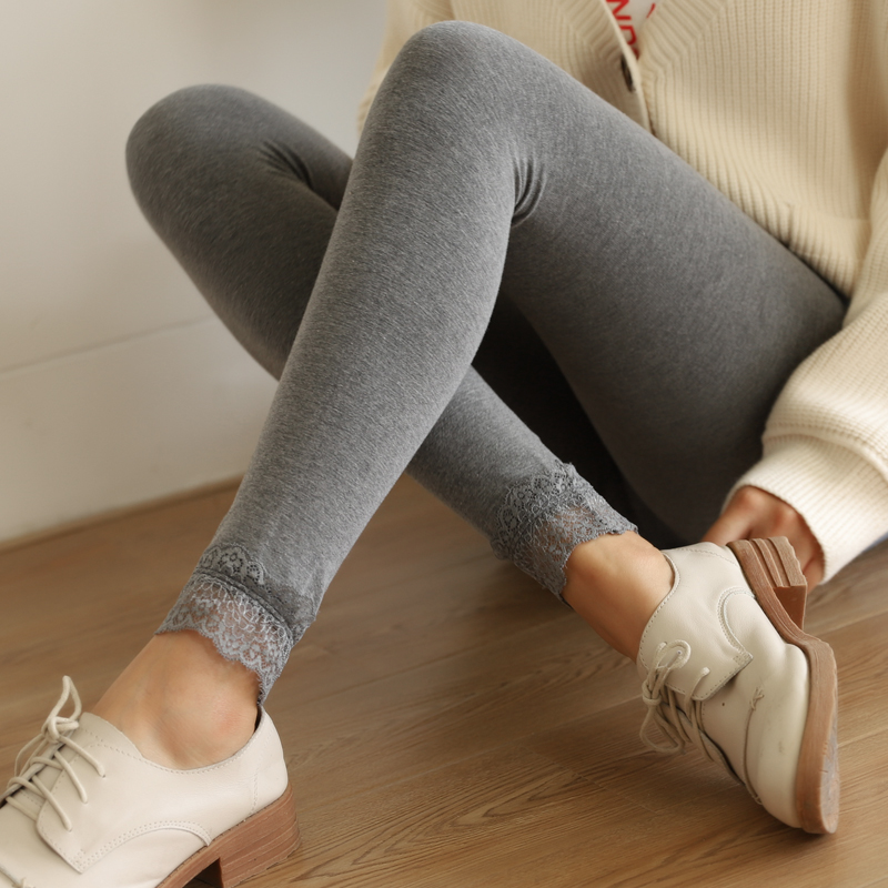 春秋季奶咖色九分外穿棉蕾丝打底裤 旻珏打底裤