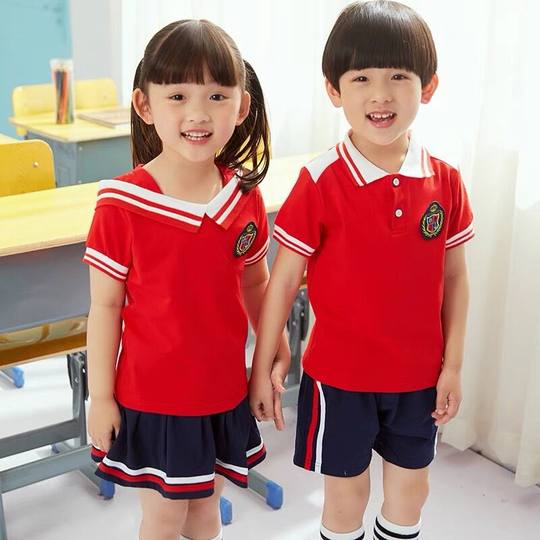 幼儿园园服夏装儿童班服红色短袖套装夏季运动服装夏天小学生校服