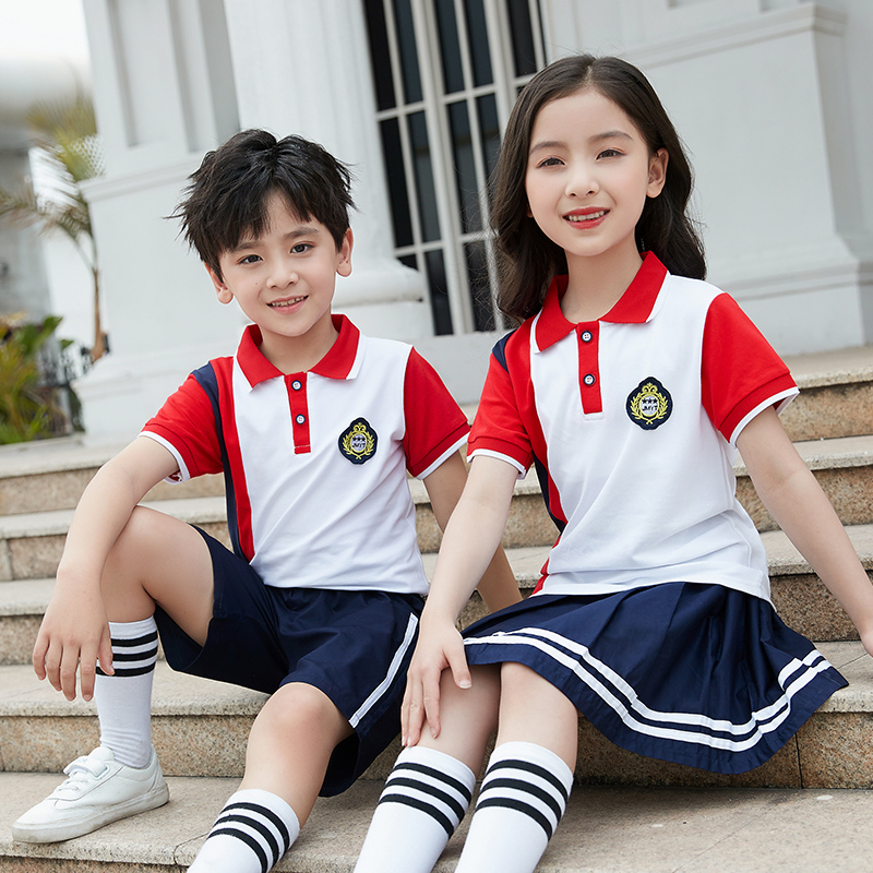 校服套装小学生夏季儿童纯棉短袖班服幼儿园园服夏装学院风演出服 - 图0