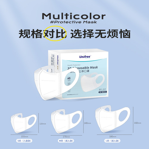 unifree一次性口罩三层舒适透气3d立体防护成人口鼻罩含熔喷布 - 图3