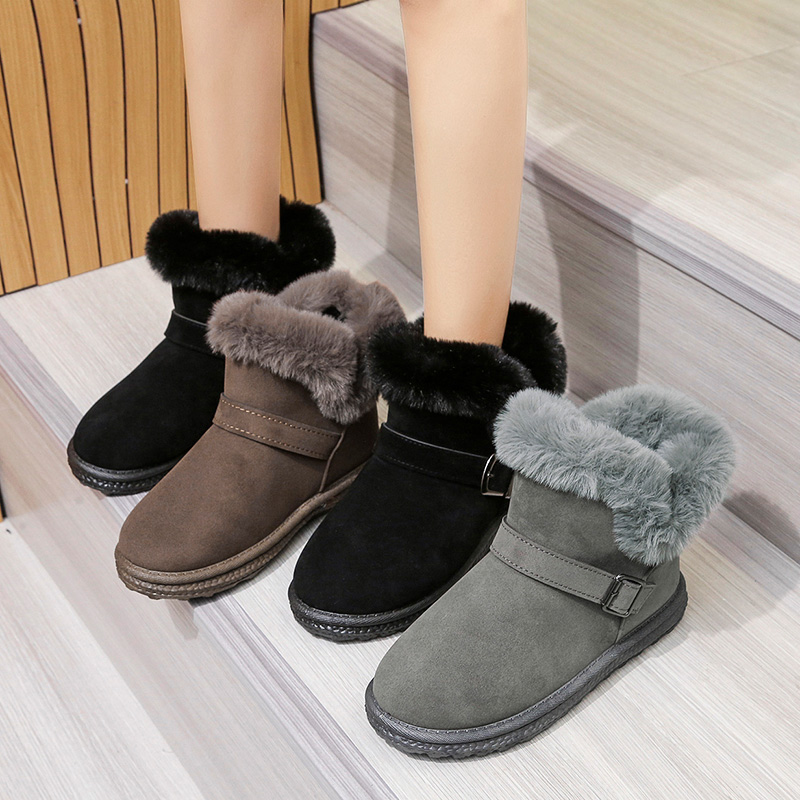 莱井旗舰店HX雪地靴女21皮毛一体冬季新款时尚短筒加绒加厚休闲松糕厚底靴子2