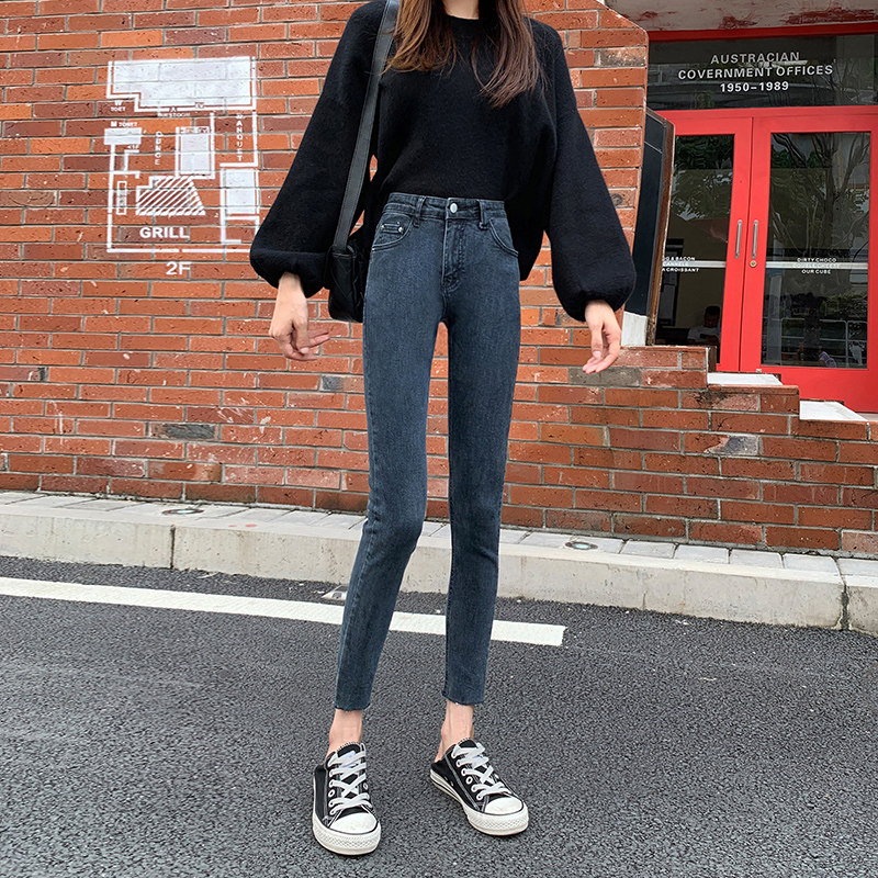 2020年新款春秋高腰显瘦潮铅笔裤子 绣若画牛仔裤