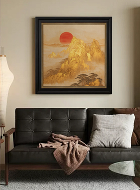 日照金山纯手绘油画中古风金箔装饰画客厅玄关高级感挂画大气壁画