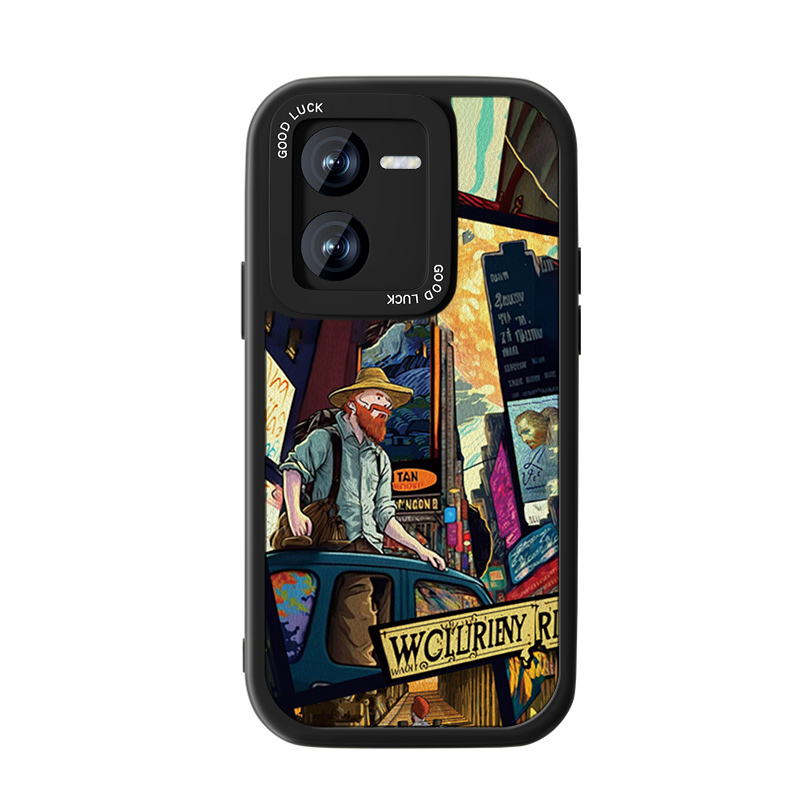 汽车梵高适用vivoy78手机壳新款Y78m女油画小羊皮y78+欧美美式viv0y77t男艺术防摔Y77e创意viviy7s高级感套 - 图3