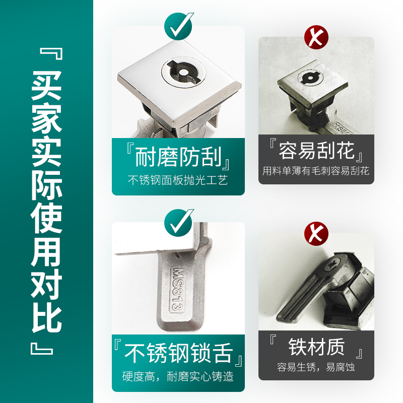 304不锈钢MS813-B一字工业配电柜电箱四方型转舌锁AE柜门锁机柜锁 - 图2