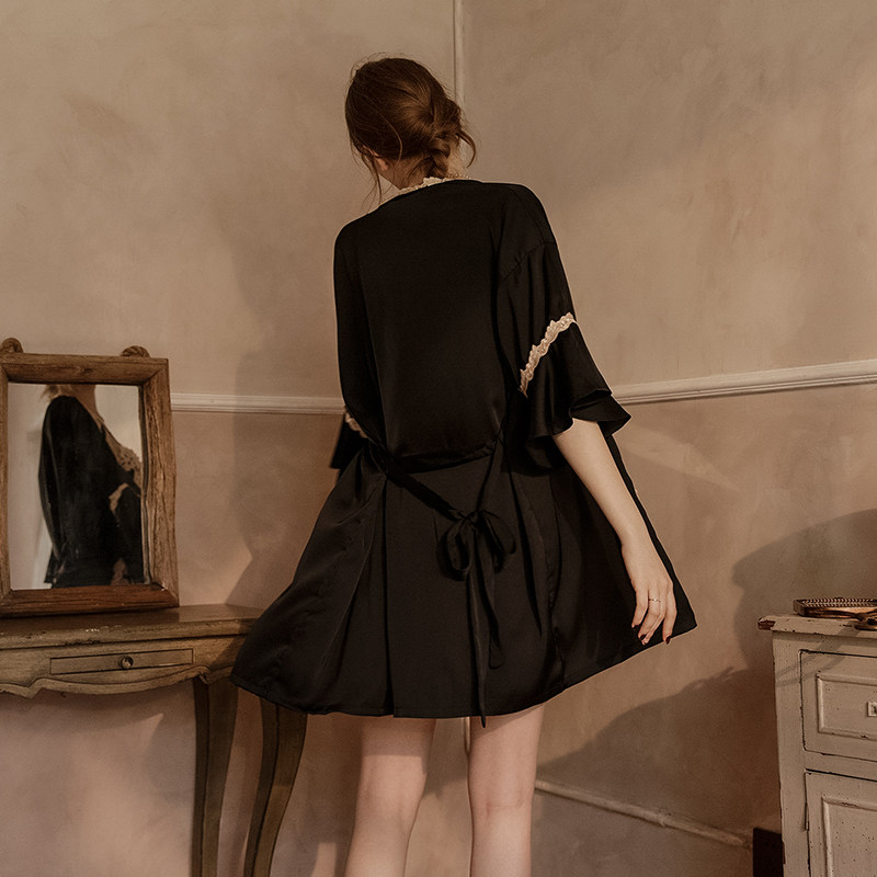 澄澈性感女士冰丝吊带两件套睡袍 澄澈睡衣/家居服套装