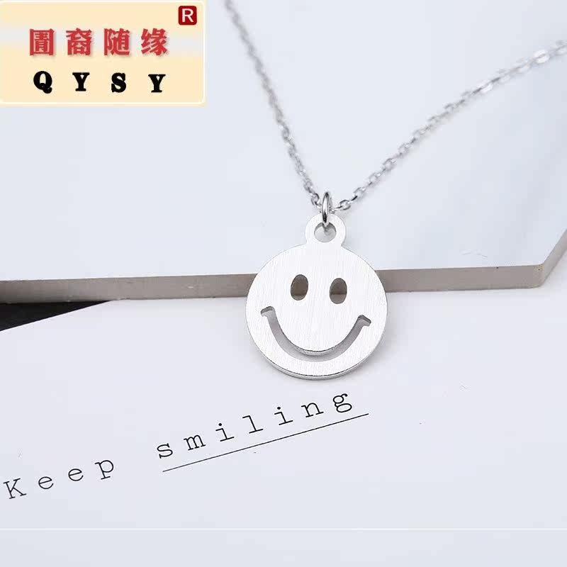 新款925纯银笑脸女微笑表情锁骨链 兽志项链