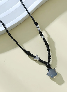 小众设计手工编织五角星项链女百搭潮酷高颜值蝴蝶串珠锁骨链闺蜜