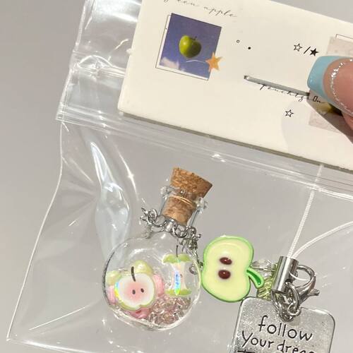 苹果五分甜许愿瓶手机链少女心手机壳挂件小清新包包相机挂饰挂链 - 图0