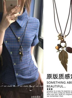 新中式禅意古铜羽毛项链女波西米亚民族风双层叠戴长款毛衣链配饰