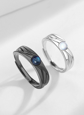天使与恶魔戒指月光石情侣对戒