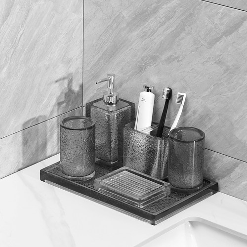 家用漱口杯牙杯轻奢酒店卫浴五件套洗漱台浴室托盘牙刷杯洗漱杯 - 图0