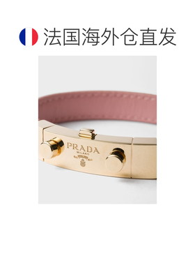 自营欧洲直邮PRADA普拉达 女士蜜桃色Saffiano皮革镌刻徽标手链