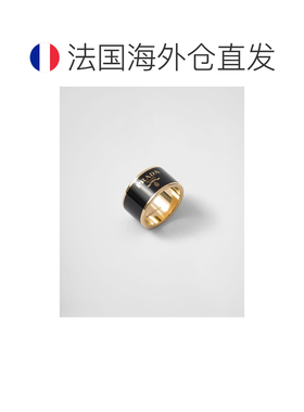 自营欧洲直邮Prada普拉达 女士黑色/金色黄铜字母logo标识戒指