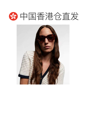 1h可退 香港直邮Gucci 古驰 女士 双G扣猫眼太阳眼镜 brown棕色