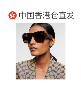 1h可退 香港直邮Gucci 古驰 女士 双G扣方框太阳眼镜 brown棕色