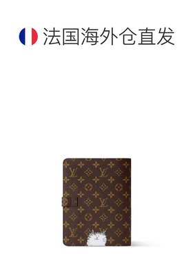 欧洲直邮LV路易威登 棕色帆布老花图案猫咪记事本封套男女通用