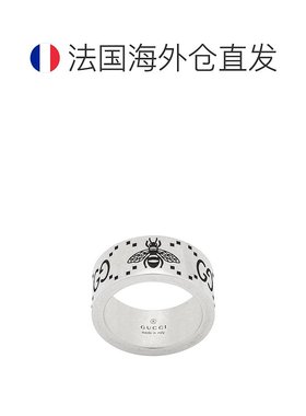 自营欧洲直邮GUCCI古驰 男女通用银色银制双G蜜蜂并列雕刻戒指