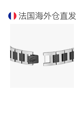自营欧洲直邮Lacoste法国鳄鱼 Metropole男士黑色/银色精钢手链