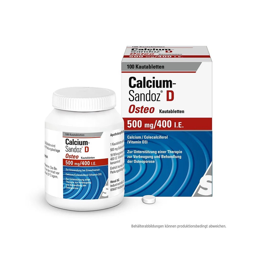 European direct mail German pharmacy Sandoz adult high-dose calcium + vitamin D3 chewable tablets 100 bone health