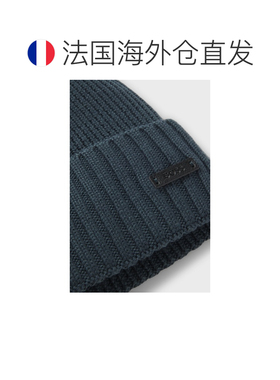 欧洲直邮自营HUGO BOSS雨果博斯 男士深蓝色初剪羊毛罗纹徽标牌针